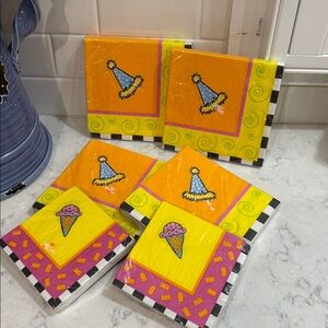Party Hat Paper dinner and Cocktail Napkins - Bright Orange & Lime